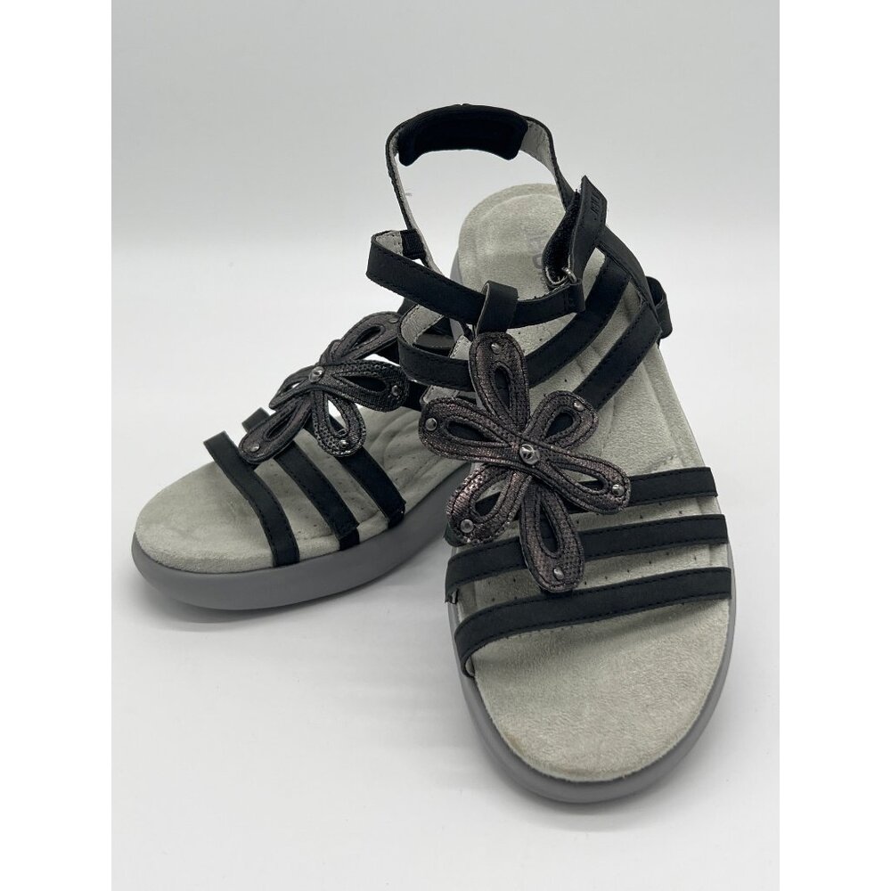 Jambu "Lesley" Womens Sandals Size 6M Nubuck & Metallic Shimmer Vegan Black Open